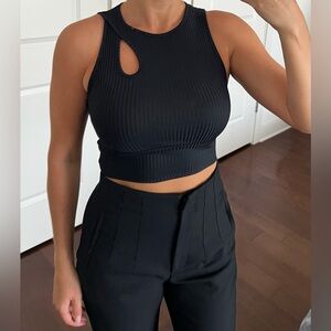 Zara Black Ribbed Cutout Crop Top